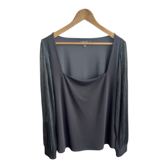 Ever New Curve Pleat Square-Neck Top Blouson Sleeves Black Size 16 - Picture 1 of 14